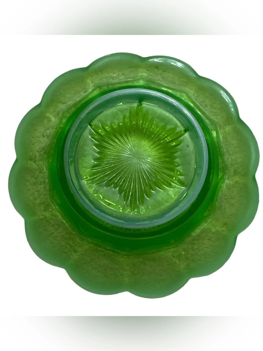 Mosser Glass Cherry Print Vintage Green Glass Covered Butter Dish